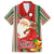 Custom Kiribati Christmas Family Matching Off Shoulder Short Dress and Hawaiian Shirt Santa With Gift Bag Behind Ribbons Seamless Red Maori LT03 Dad's Shirt - Short Sleeve Red - Polynesian Pride