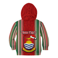 Custom Kiribati Christmas Kid Hoodie Santa With Gift Bag Behind Ribbons Seamless Red Maori LT03 - Polynesian Pride