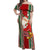 Custom Kiribati Christmas Off Shoulder Maxi Dress Santa With Gift Bag Behind Ribbons Seamless Red Maori LT03 Women Red - Polynesian Pride