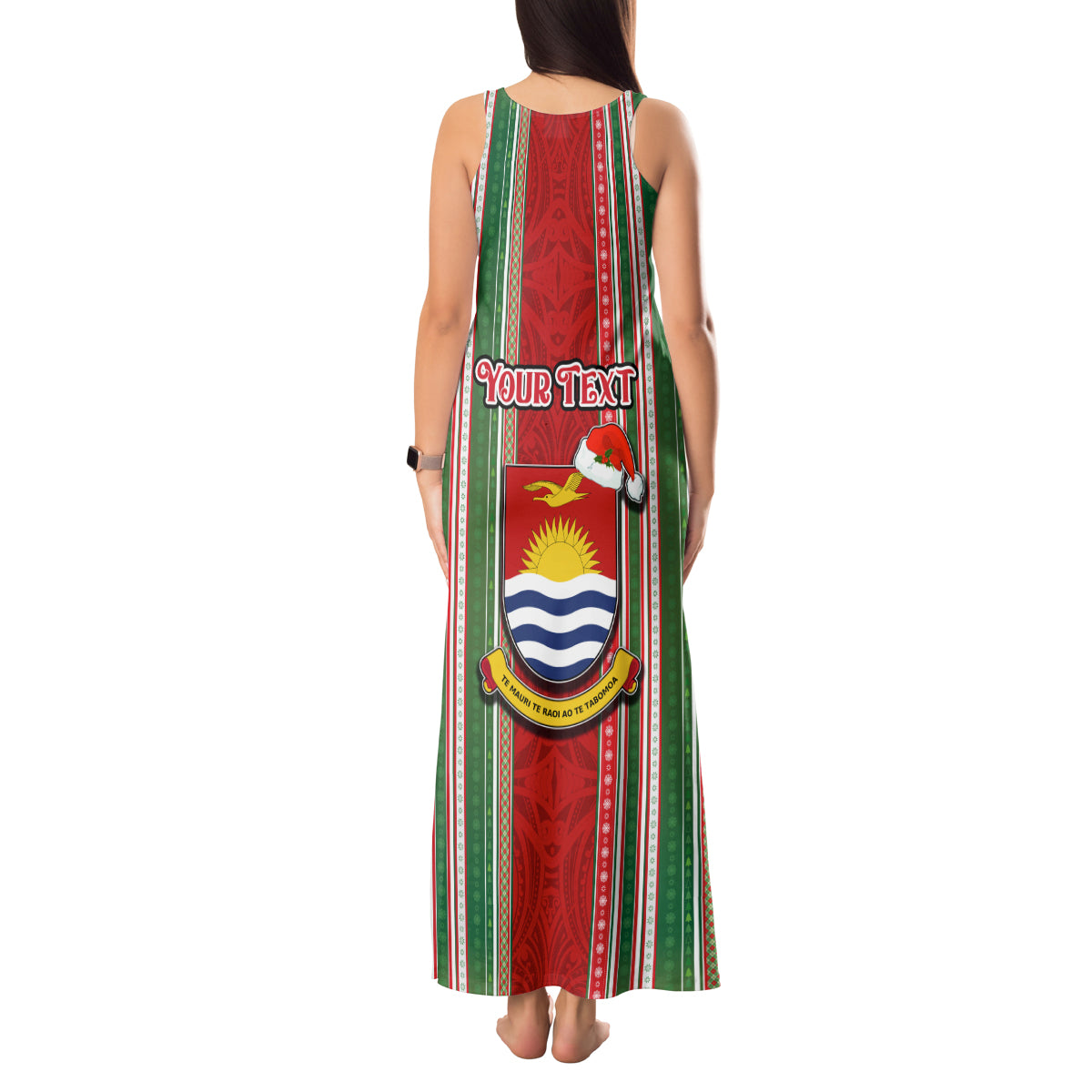 Custom Kiribati Christmas Tank Maxi Dress Santa With Gift Bag Behind Ribbons Seamless Red Maori LT03 - Polynesian Pride