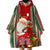 Custom Kiribati Christmas Wearable Blanket Hoodie Santa With Gift Bag Behind Ribbons Seamless Red Maori LT03 - Polynesian Pride