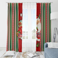 Custom Kiribati Christmas Window Curtain Santa With Gift Bag Behind Ribbons Seamless Red Maori LT03 - Polynesian Pride