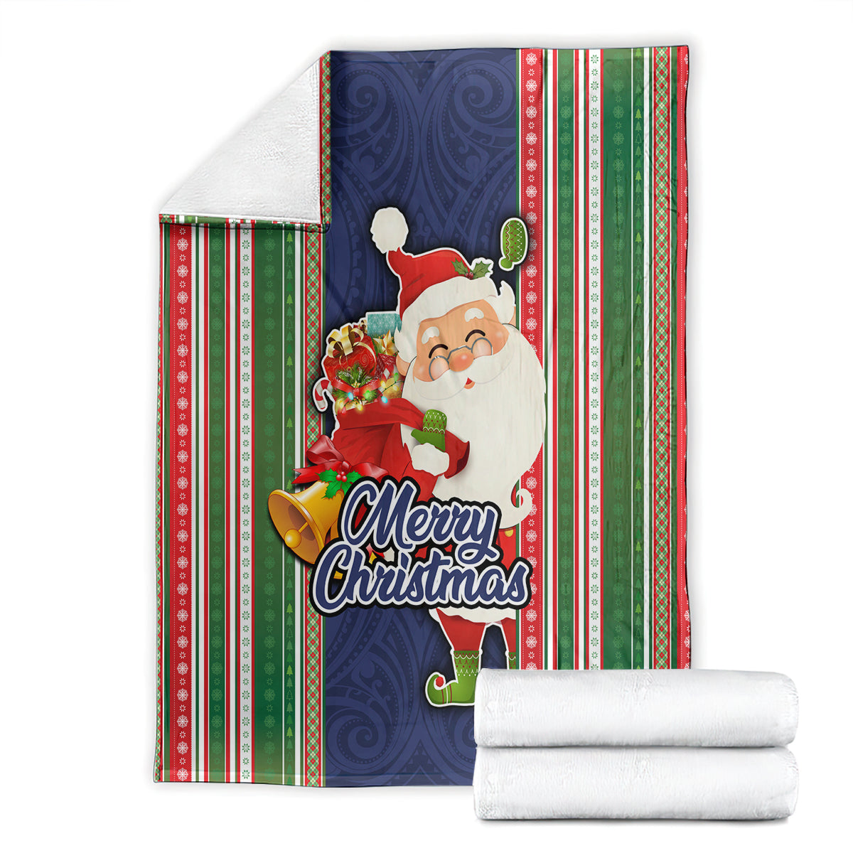 Kiribati Christmas Blanket Santa With Gift Bag Behind Ribbons Seamless Blue Maori LT03 - Polynesian Pride