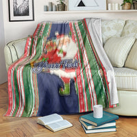 Custom Kiribati Christmas Blanket Santa With Gift Bag Behind Ribbons Seamless Blue Maori LT03 - Polynesian Pride