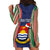 Custom Kiribati Christmas Hoodie Dress Santa With Gift Bag Behind Ribbons Seamless Blue Maori LT03 - Polynesian Pride