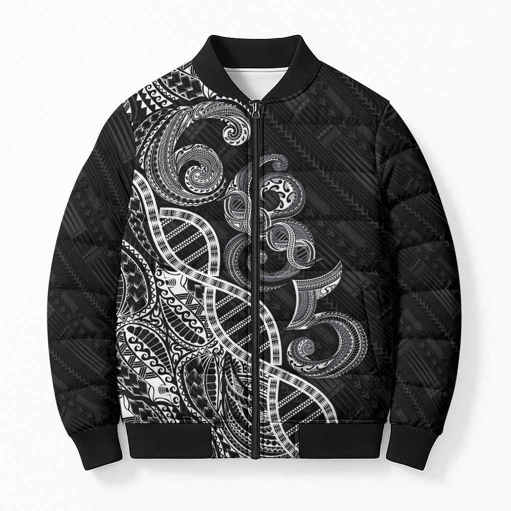 Samoan Traditional Tattoo 685 Bomber Puffer Jacket Tribal Tatau DNA Black Color LT03 Unisex Black - Polynesian Pride