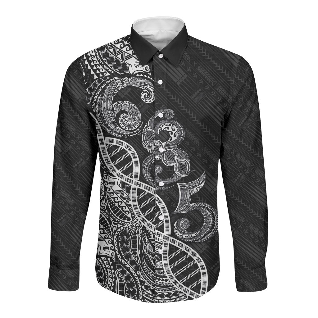 Samoan Traditional Tattoo 685 Long Sleeve Button Shirt Tribal Tatau DNA Black Color LT03 Unisex Black - Polynesian Pride