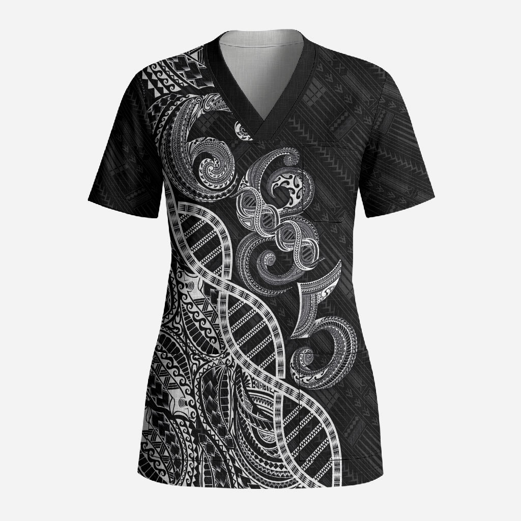 Samoan Traditional Tattoo 685 Scrub Top Tribal Tatau DNA Black Color LT03 Adult Black - Polynesian Pride