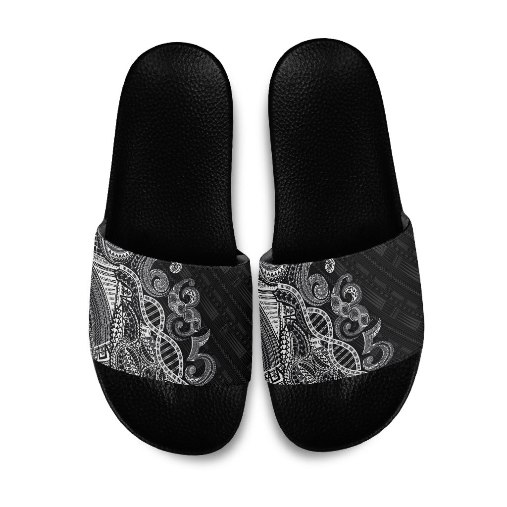 Samoan Traditional Tattoo 685 Slide Sandals Tribal Tatau DNA Black Color LT03 Black - Polynesian Pride