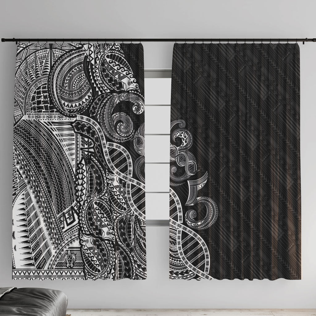 Samoan Traditional Tattoo 685 Window Curtain Tribal Tatau DNA Black Color LT03 With Hooks Black - Polynesian Pride