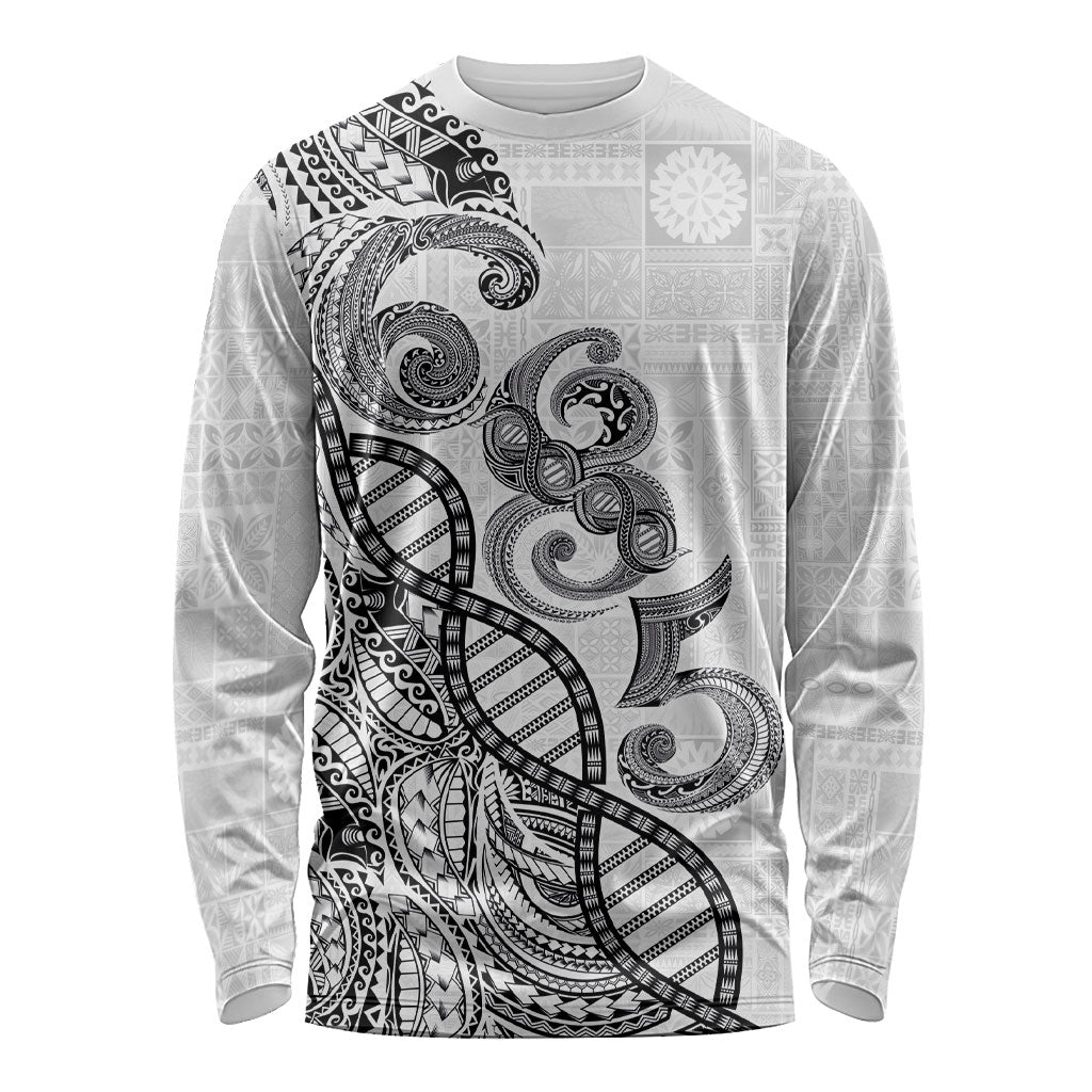 Samoan Traditional Tattoo 685 Long Sleeve Shirt Tribal Tatau DNA White Color