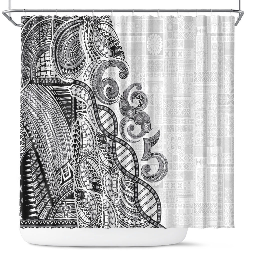 Samoan Traditional Tattoo 685 Shower Curtain Tribal Tatau DNA White Color LT03 White - Polynesian Pride