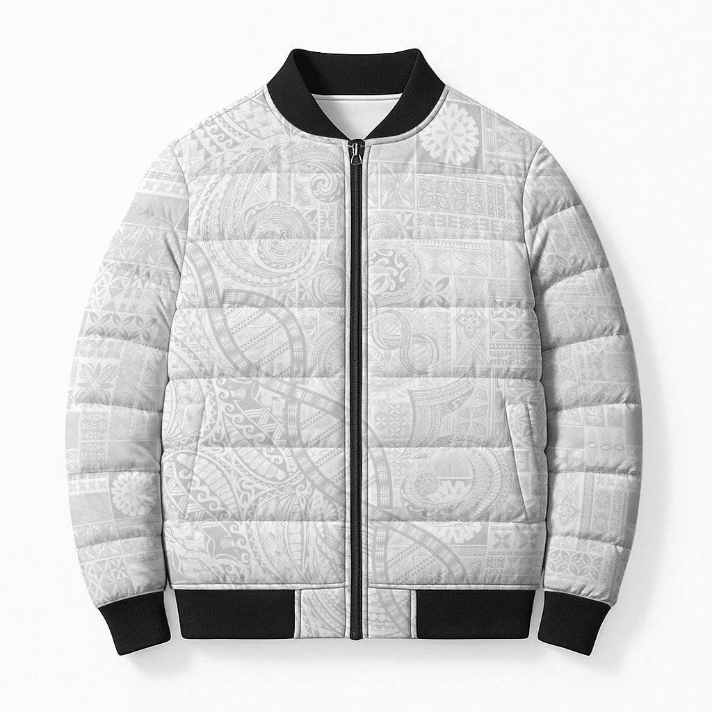 Samoan Traditional Tattoo 685 Bomber Puffer Jacket Tribal Tatau DNA All-White LT03 Unisex White - Polynesian Pride