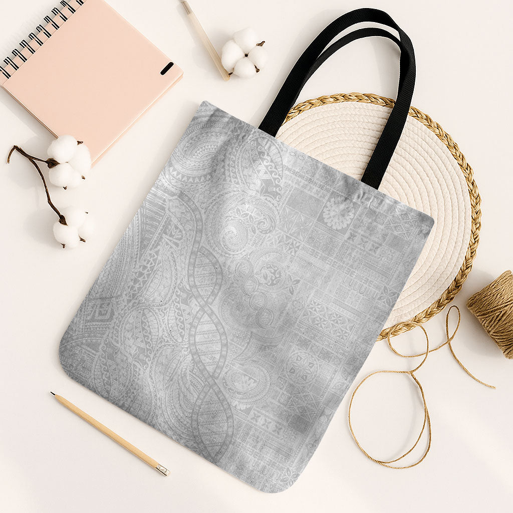 Samoan Traditional Tattoo 685 Tote Bag Tribal Tatau DNA All-White LT03 Black Strap One Size White - Polynesian Pride