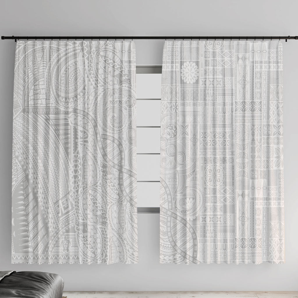 Samoan Traditional Tattoo 685 Window Curtain Tribal Tatau DNA All-White LT03 With Hooks White - Polynesian Pride