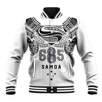 Super Samoa 685 Tribal Tattoo Baseball Jacket Siapo Pattern White Edition LT03 Unisex White - Polynesian Pride