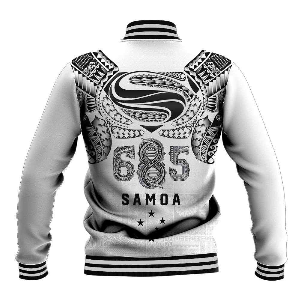 Super Samoa 685 Tribal Tattoo Baseball Jacket Siapo Pattern White Edition LT03 - Polynesian Pride