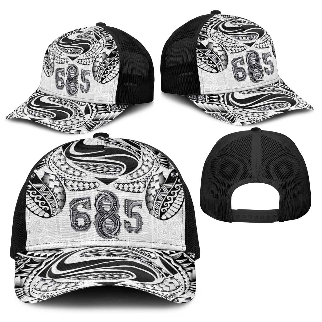 Super Samoa 685 Tribal Tattoo Baseball Net Cap Siapo Pattern White Edition LT03 - Polynesian Pride