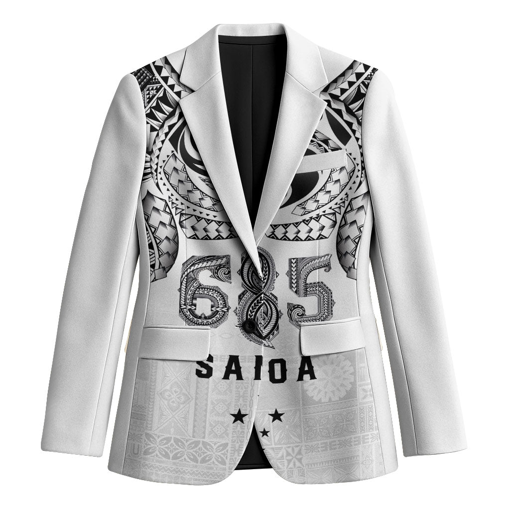 Super Samoa 685 Tribal Tattoo Blazer Siapo Pattern White Edition LT03 Unisex White - Polynesian Pride