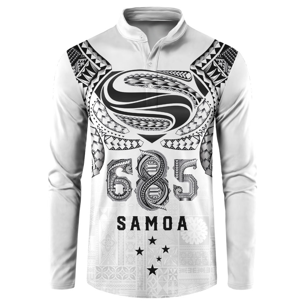 Super Samoa 685 Tribal Tattoo Button Sweatshirt Siapo Pattern White Edition LT03 White - Polynesian Pride