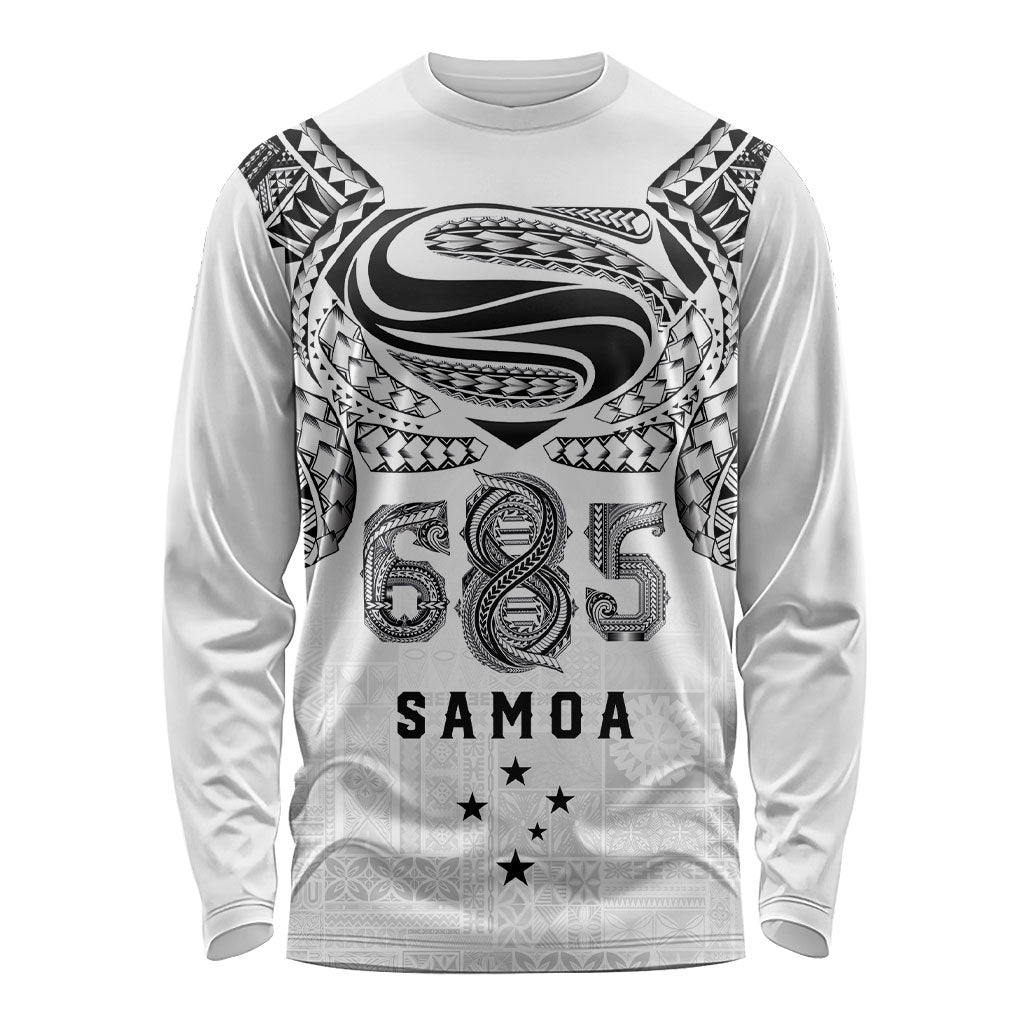 Super Samoa 685 Tribal Tattoo Long Sleeve Shirt Siapo Pattern White Edition