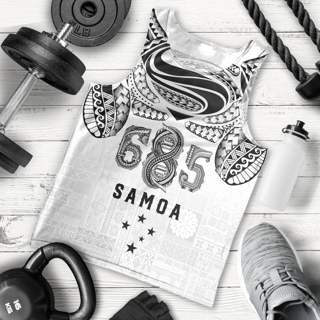 Super Samoa 685 Tribal Tattoo Men Tank Top Siapo Pattern White Edition LT03 - Polynesian Pride