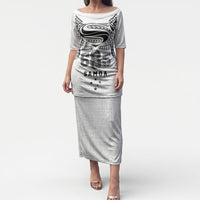 Super Samoa 685 Tribal Tattoo Puletasi Siapo Pattern White Edition LT03 Long Dress White - Polynesian Pride