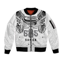 Super Samoa 685 Tribal Tattoo Sleeve Zip Bomber Jacket Siapo Pattern White Edition LT03 Unisex White - Polynesian Pride