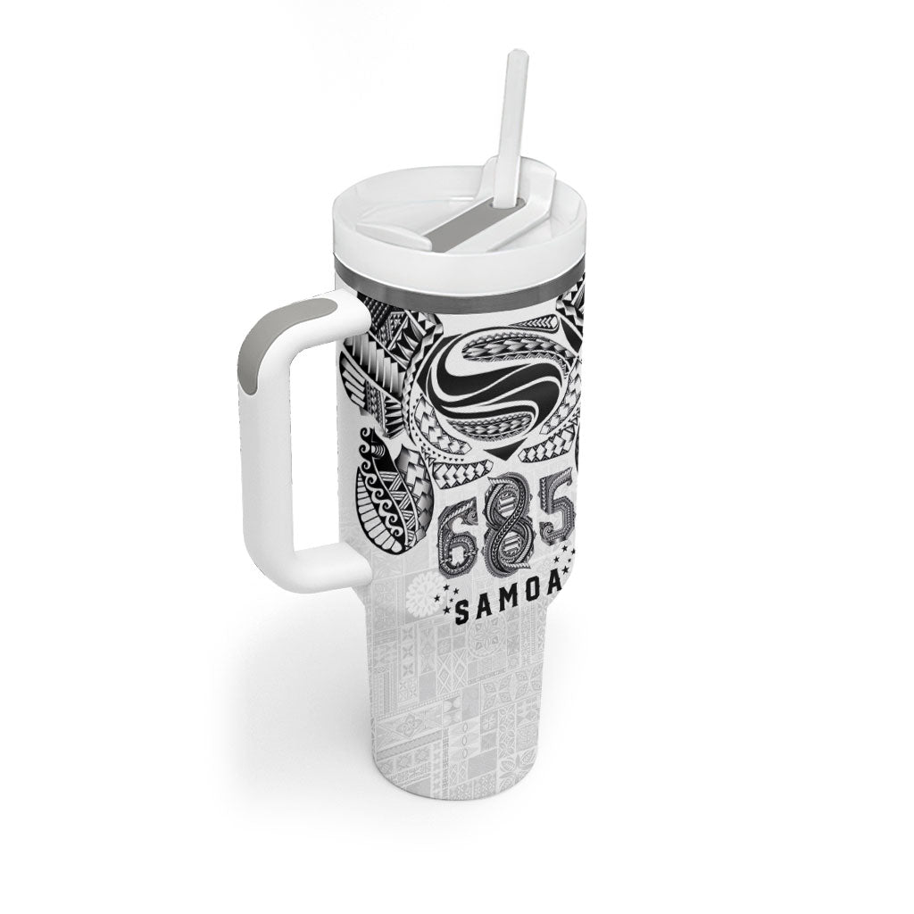 Super Samoa 685 Tribal Tattoo Tumbler With Handle Siapo Pattern White Edition LT03 - Polynesian Pride