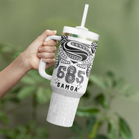 Super Samoa 685 Tribal Tattoo Tumbler With Handle Siapo Pattern White Edition LT03 - Polynesian Pride