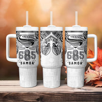 Super Samoa 685 Tribal Tattoo Tumbler With Handle Siapo Pattern White Edition LT03 - Polynesian Pride