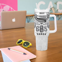 Super Samoa 685 Tribal Tattoo Tumbler With Handle Siapo Pattern White Edition LT03 - Polynesian Pride