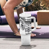 Super Samoa 685 Tribal Tattoo Tumbler With Handle Siapo Pattern White Edition LT03 - Polynesian Pride