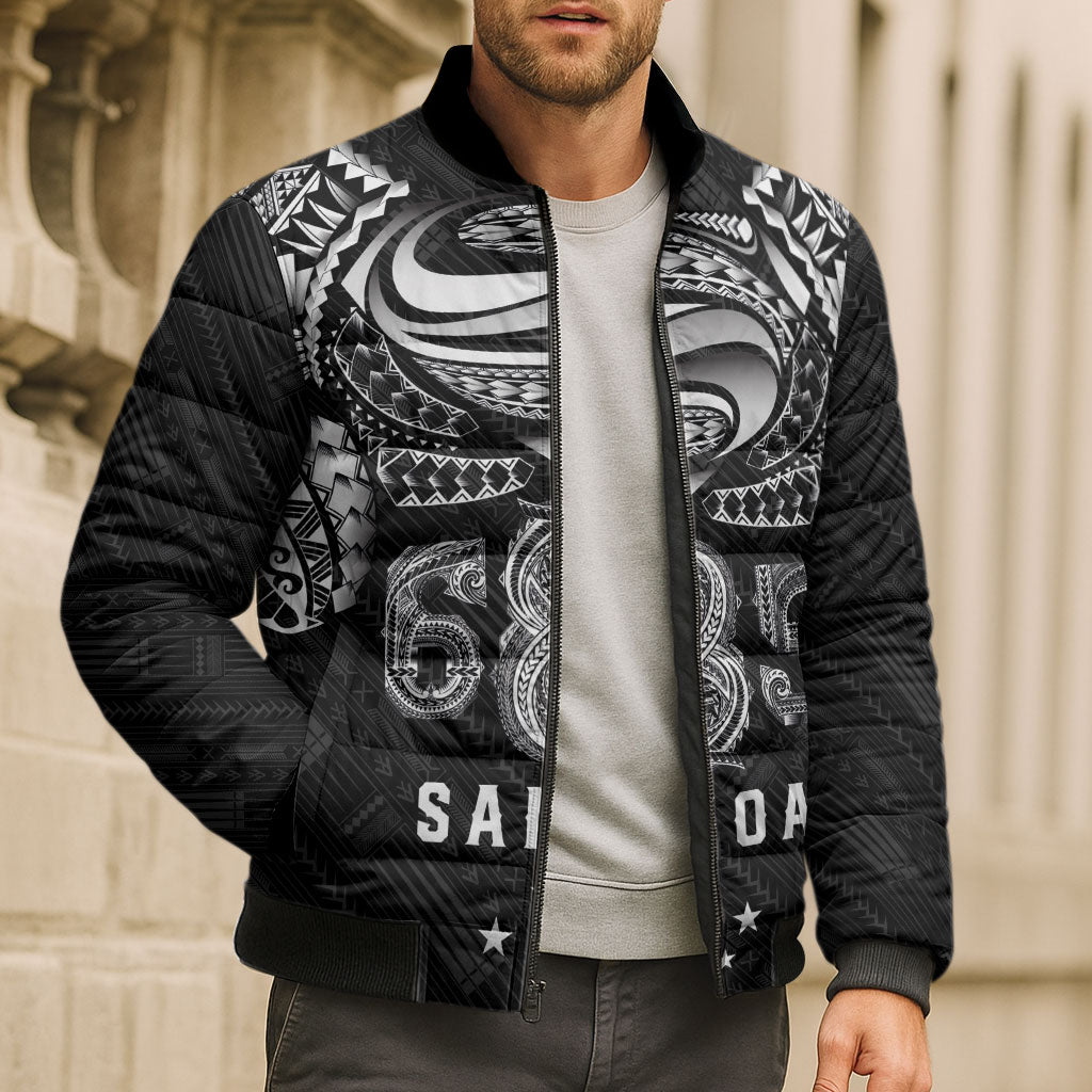 Super Samoa 685 Tribal Tattoo Bomber Puffer Jacket Samoan Ornament Pattern Black Edition LT03 - Polynesian Pride