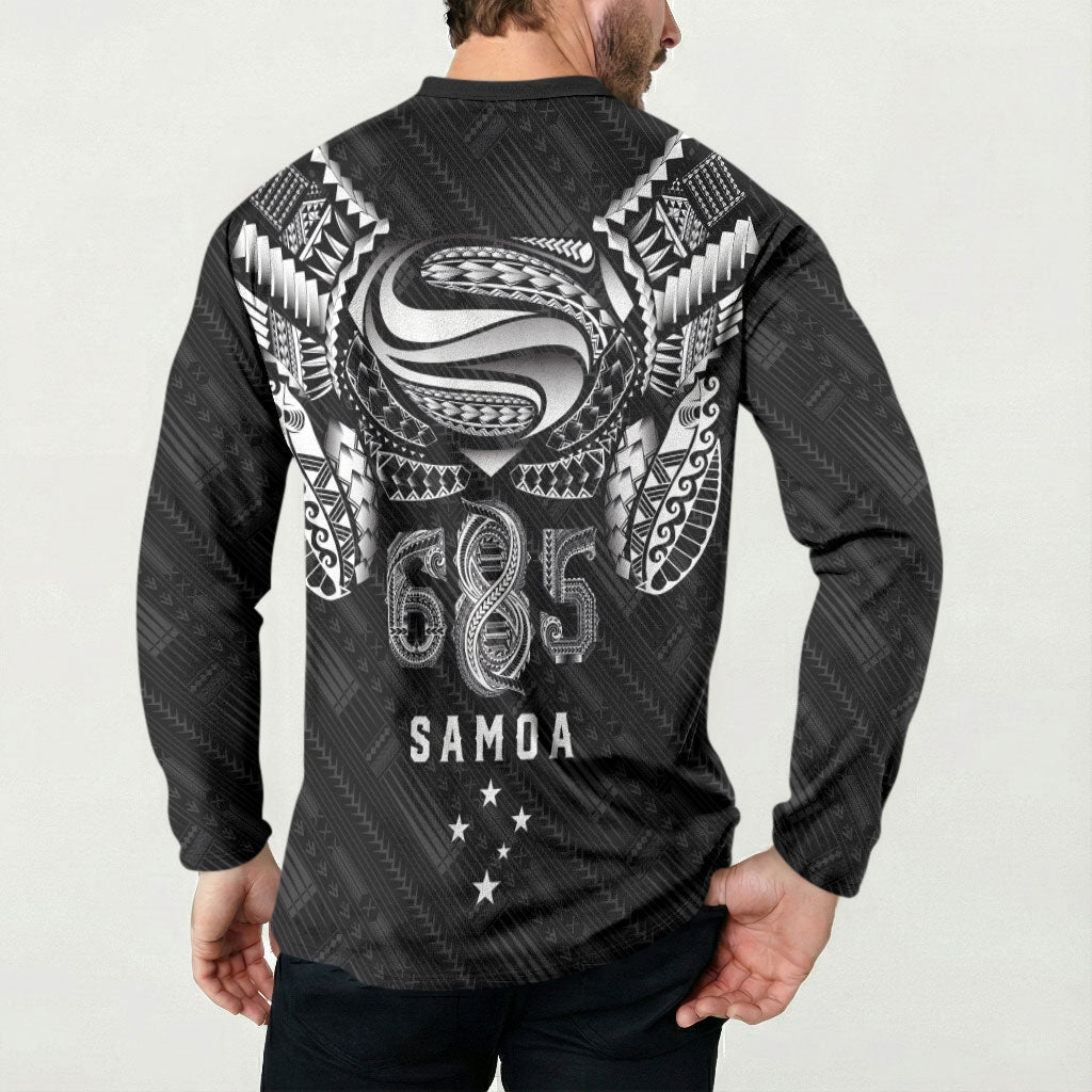 Super Samoa 685 Tribal Tattoo Button Sweatshirt Samoan Ornament Pattern Black Edition LT03 - Polynesian Pride