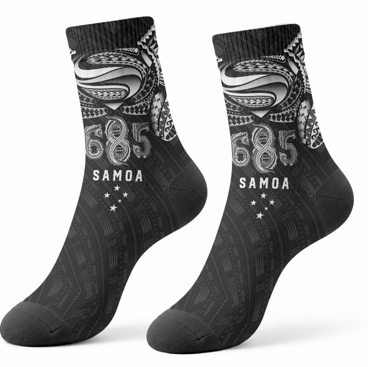 Super Samoa 685 Tribal Tattoo Crew Socks Samoan Ornament Pattern Black Edition LT03 - Polynesian Pride