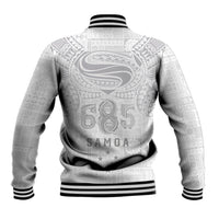 Super Samoa 685 Tribal Tattoo Baseball Jacket Siapo Pattern All-White Edition LT03 - Polynesian Pride