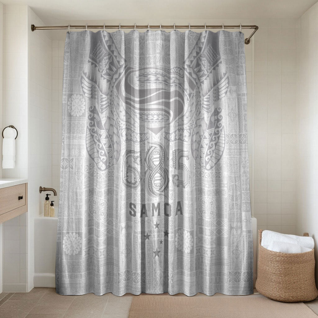 Super Samoa 685 Tribal Tattoo Bathroom Set Siapo Pattern All-White Edition LT03 Shower Curtain Only White - Polynesian Pride