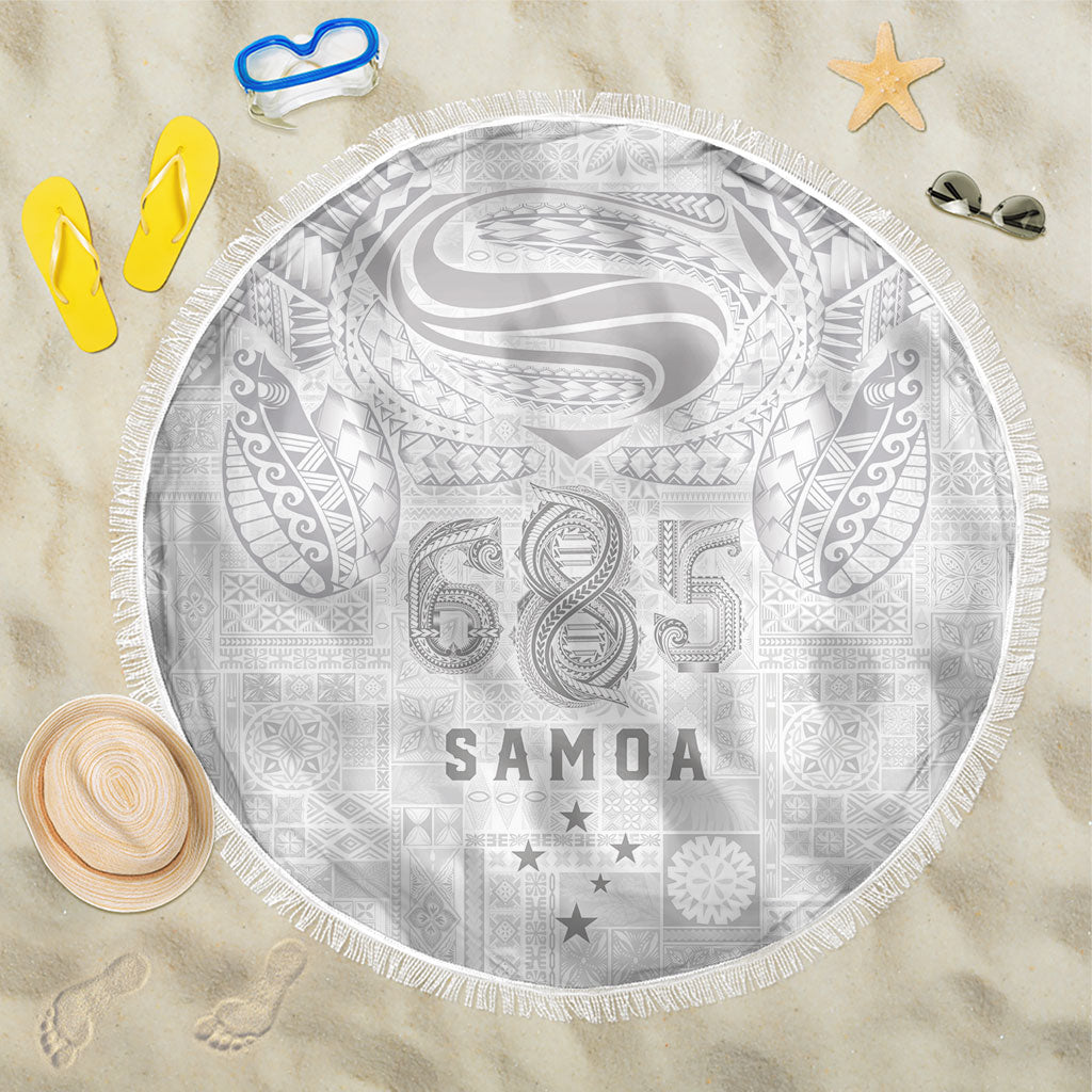 Super Samoa 685 Tribal Tattoo Beach Blanket Siapo Pattern All-White Edition LT03 One Size 150cm White - Polynesian Pride