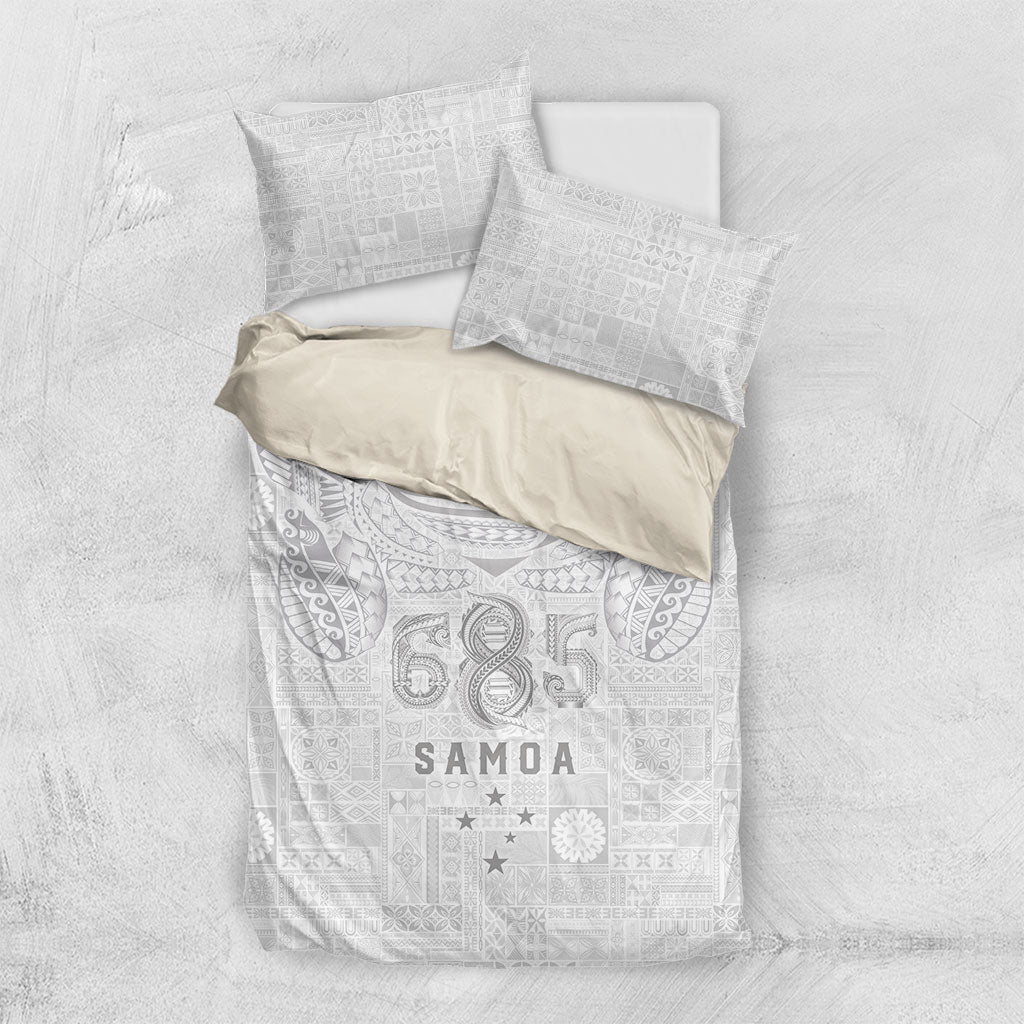 Super Samoa 685 Tribal Tattoo Bedding Set Siapo Pattern All-White Edition LT03 US Twin 172cm x 218cm White - Polynesian Pride