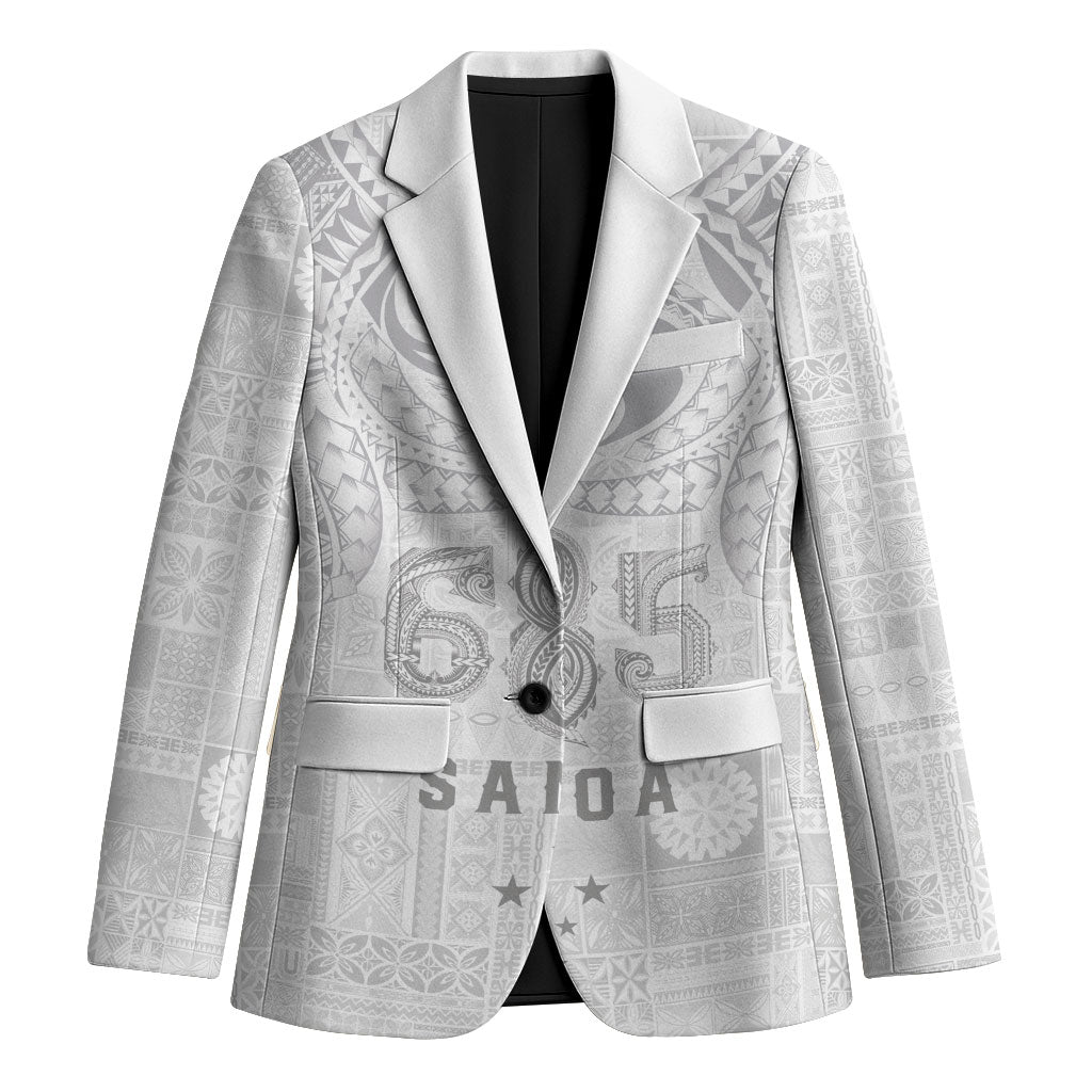 Super Samoa 685 Tribal Tattoo Blazer Siapo Pattern All-White Edition LT03 Unisex White - Polynesian Pride