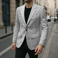 Super Samoa 685 Tribal Tattoo Blazer Siapo Pattern All-White Edition LT03 - Polynesian Pride