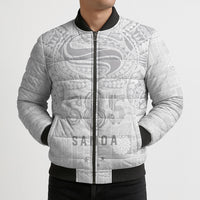 Super Samoa 685 Tribal Tattoo Bomber Puffer Jacket Siapo Pattern All-White Edition LT03 - Polynesian Pride