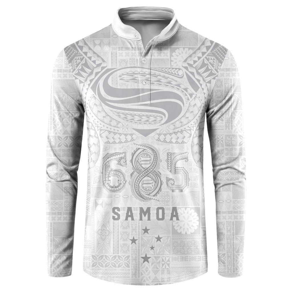 Super Samoa 685 Tribal Tattoo Button Sweatshirt Siapo Pattern All-White Edition LT03 White - Polynesian Pride