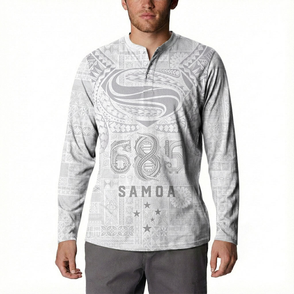Super Samoa 685 Tribal Tattoo Button Sweatshirt Siapo Pattern All-White Edition LT03 - Polynesian Pride