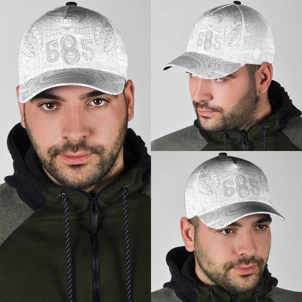 Super Samoa 685 Tribal Tattoo Classic Cap Siapo Pattern All-White Edition LT03 - Polynesian Pride