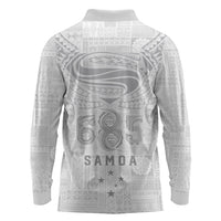 Super Samoa 685 Tribal Tattoo Long Sleeve Polo Shirt Siapo Pattern All-White Edition LT03 - Polynesian Pride