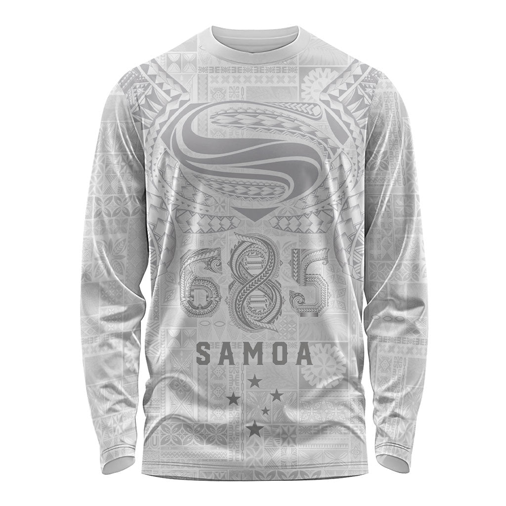 Super Samoa 685 Tribal Tattoo Long Sleeve Shirt Siapo Pattern All-White Edition