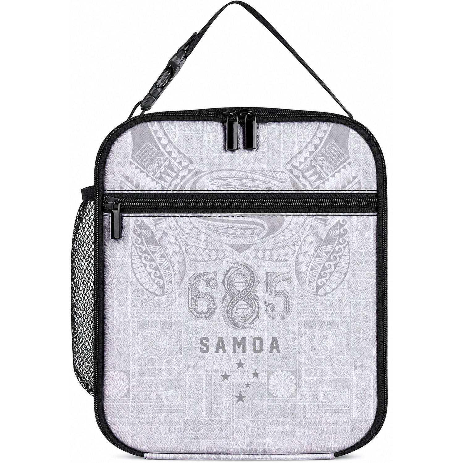 Super Samoa 685 Tribal Tattoo Lunch Bag Siapo Pattern All-White Edition LT03 10.2 × 8.3 × 4.3 inch White - Polynesian Pride