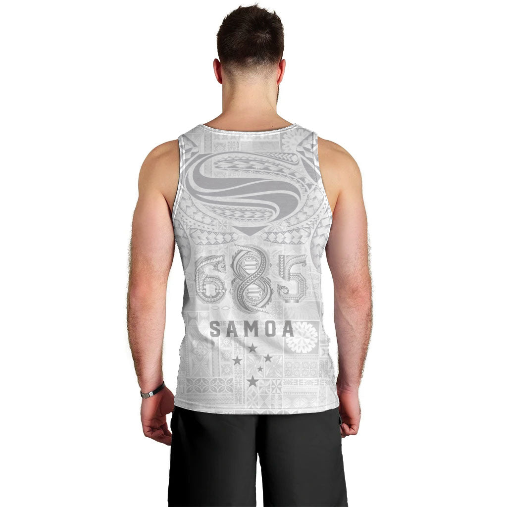 Super Samoa 685 Tribal Tattoo Men Tank Top Siapo Pattern All-White Edition LT03 - Polynesian Pride
